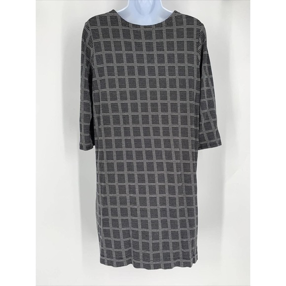 J Jill Wearever Collection Shift Dress Sz M 3/4 Sleeve Houndstooth Checkered - Picture 3 of 9